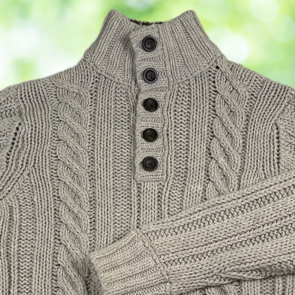 NEXT UK Lambswool Blend Cable Knit Henley Sweater Jumper Heritage Chunky Mens XL